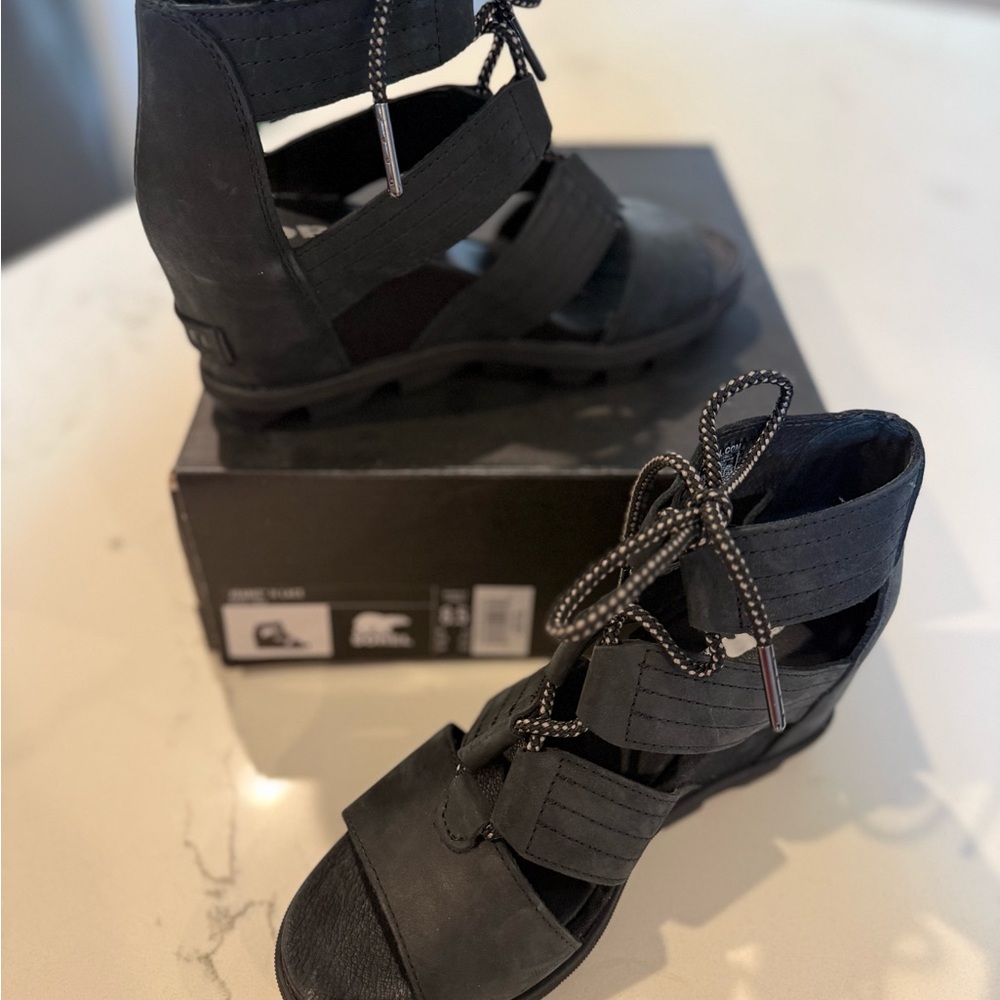 Sorel Black Heeled Lace-Up Gladiator Boots